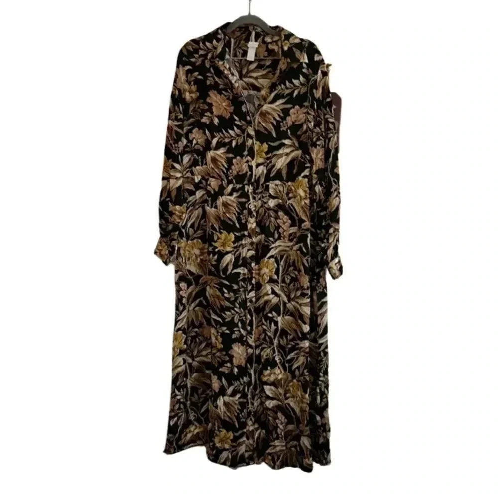 H&M Green Floral Long Sleeve Maxi Dress SIze 12